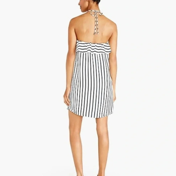 J. Crew Navy & White Striped Coastal Ruffle Summer Halter Dress Size XXS NWT - Picture 2 of 5